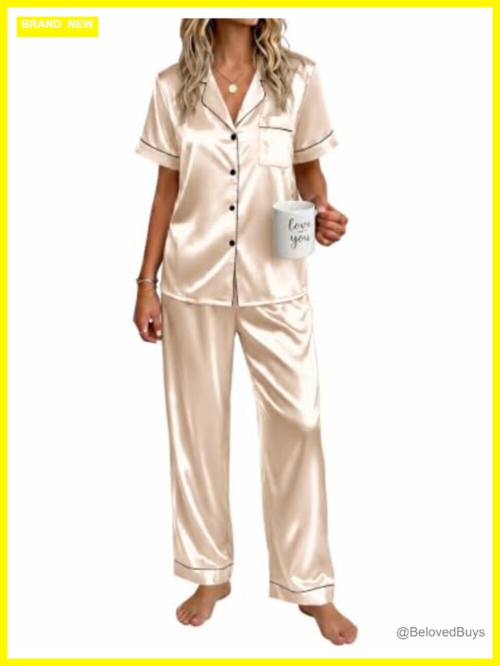 Satin Pajama Set Short Sleeve Button Down Silky 2 Piece Sleepwear